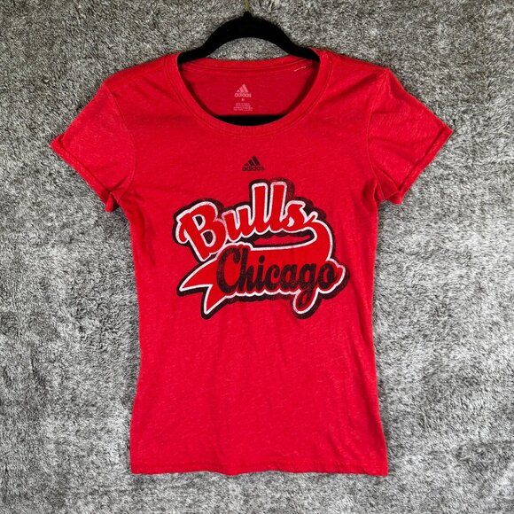 Adidas Chicago Bulls V-Neck Tee Sz M Red - Picture 1 of 8